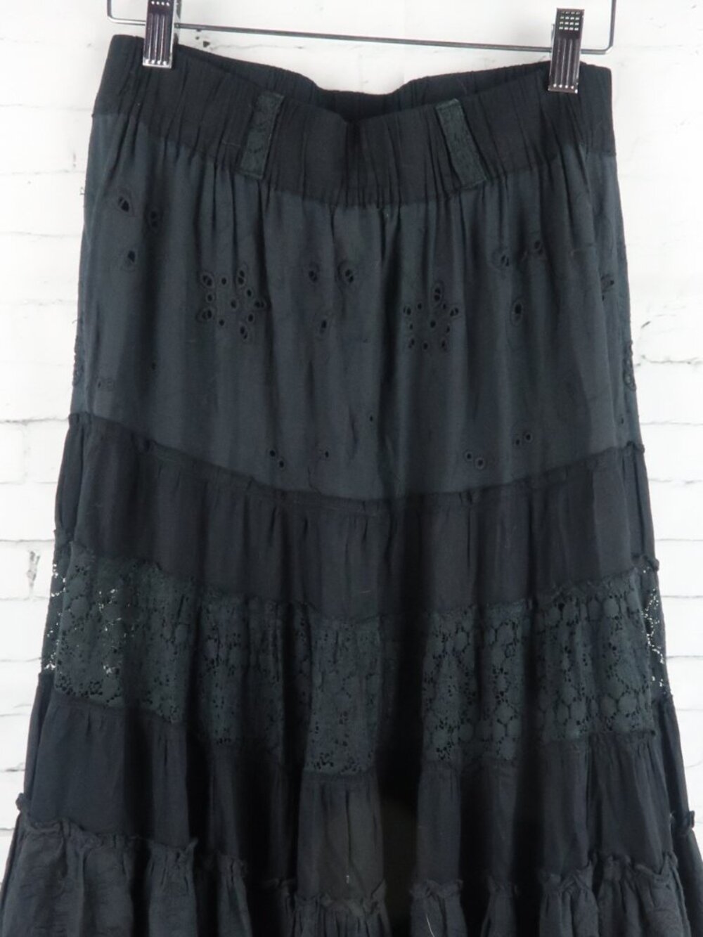 ANTICA SANTORIA BY GIACAMO CIRQUE BLACK EYELET HI LOW GYPSY MAXI SKIRT - Picture 8 of 11